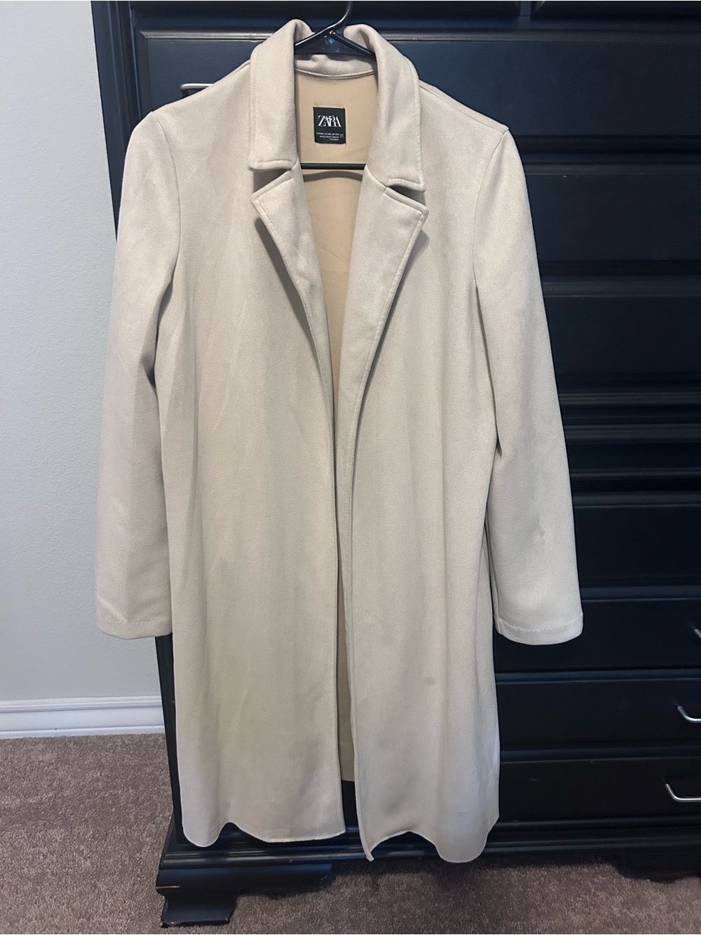 Zara Cream Open-Front Long Trench Coat